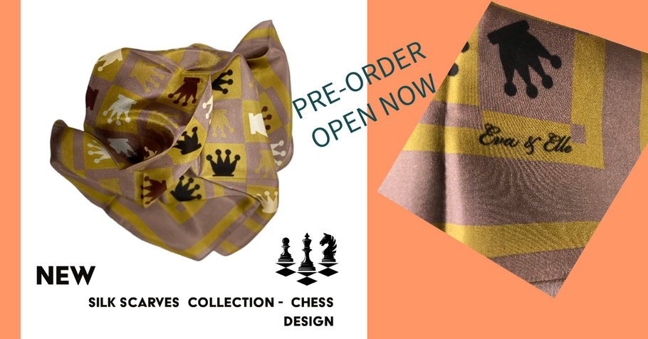 NEW COLLECTION - SILK SCARVES IN CHESS DESIGN