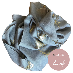 Scarf In Feather Design Print - Sand