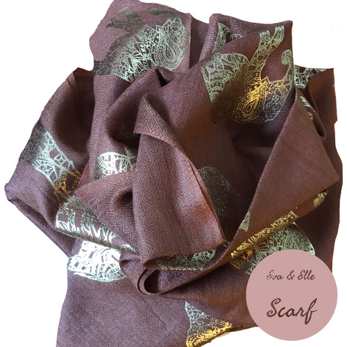 Scarf In Elephant Design Print in Chocolate