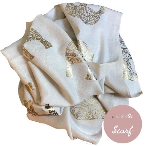 Scarf In Elephant Design Print in Ivory
