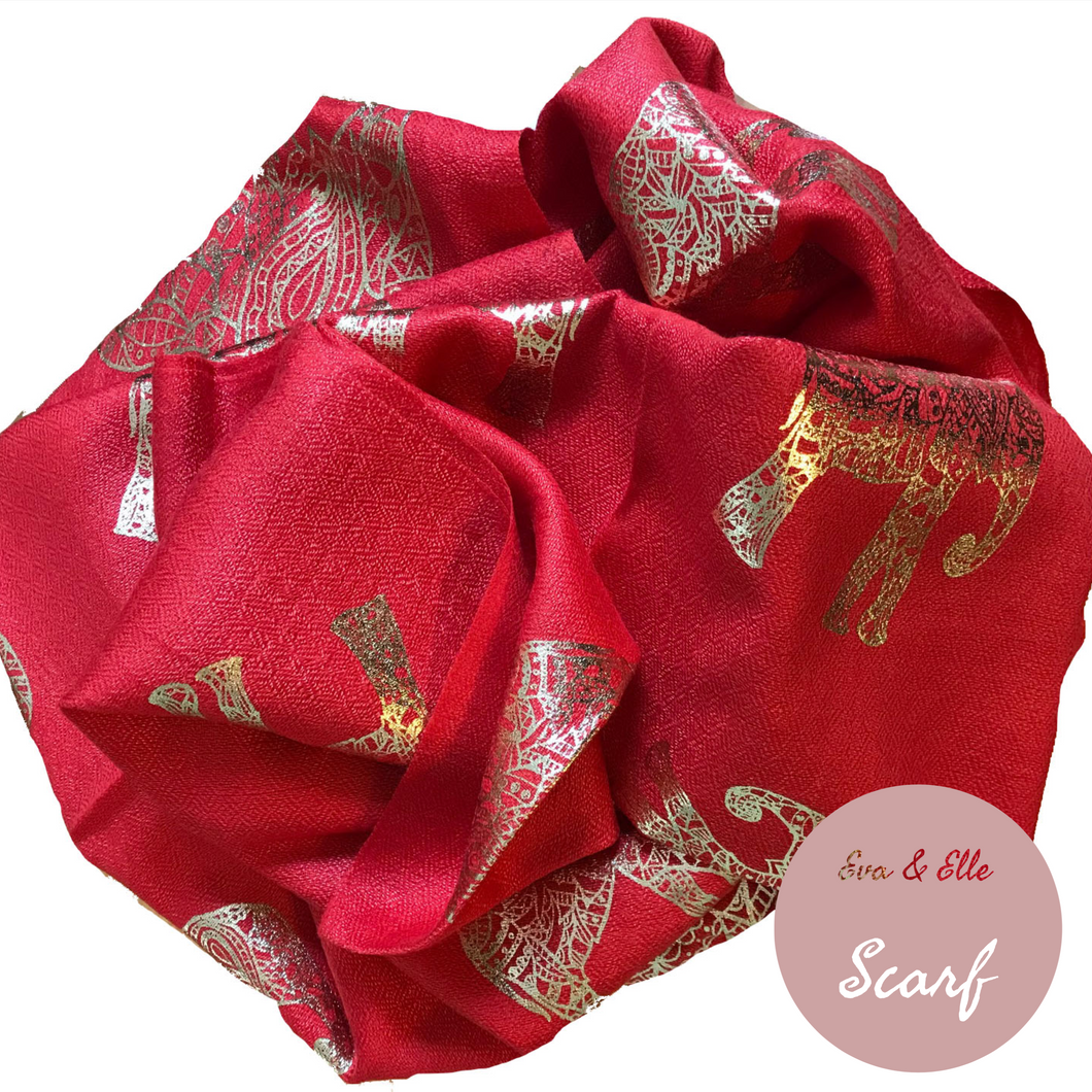 Scarf In Elephant Design Print in Red