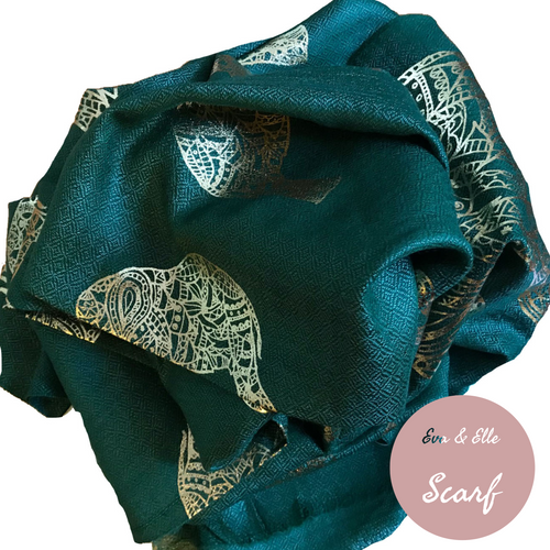 Scarf In Elephant Design Print in Forest Green