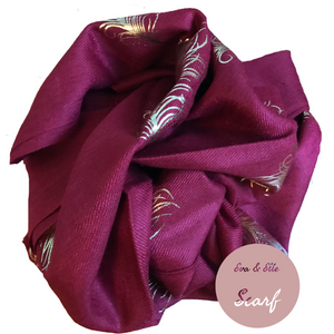 Scarf In Feather Design Print in Magenta