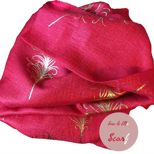 Scarf In Feather Design Print in Red