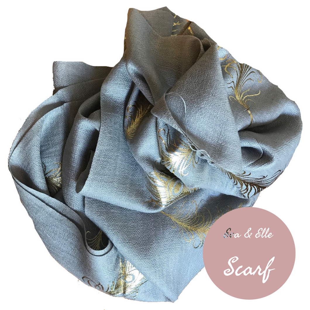 Scarf In Feather Design Print in Grey