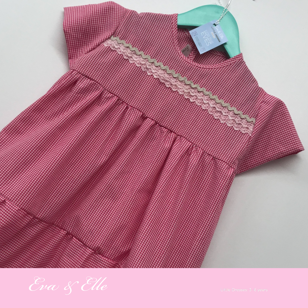 Little Gingham dress with cup sleeves for 3 -6 years