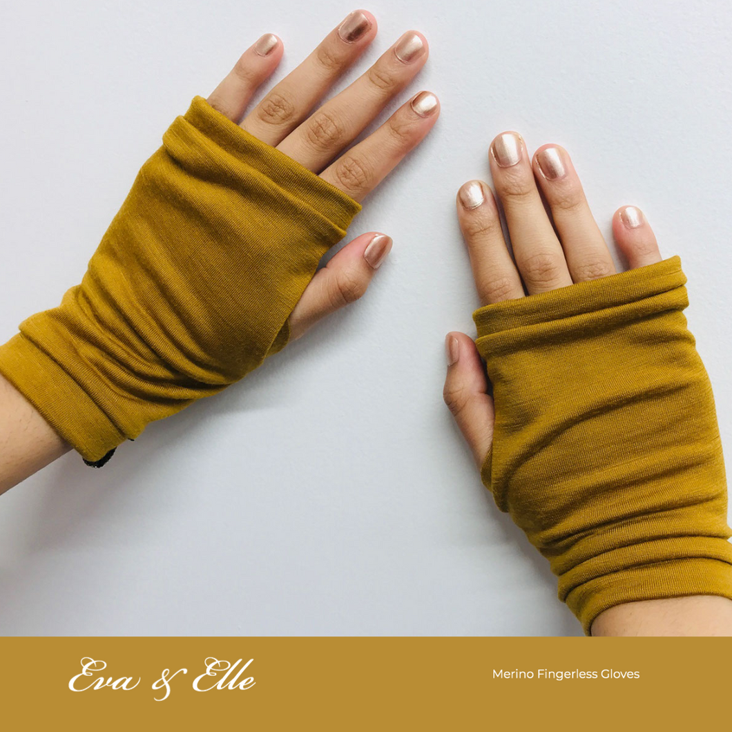 Merino Fingerless Gloves in Mustard