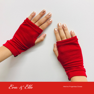Merino Fingerless Gloves in Red