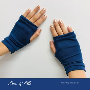Merino Fingerless Gloves in Blue