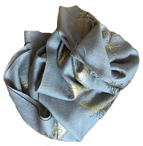 Scarf In Feather Design Print in Grey