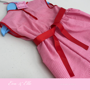 Little Red Gingham Sleeveless for 12 - 18 Months with ribbon & flower