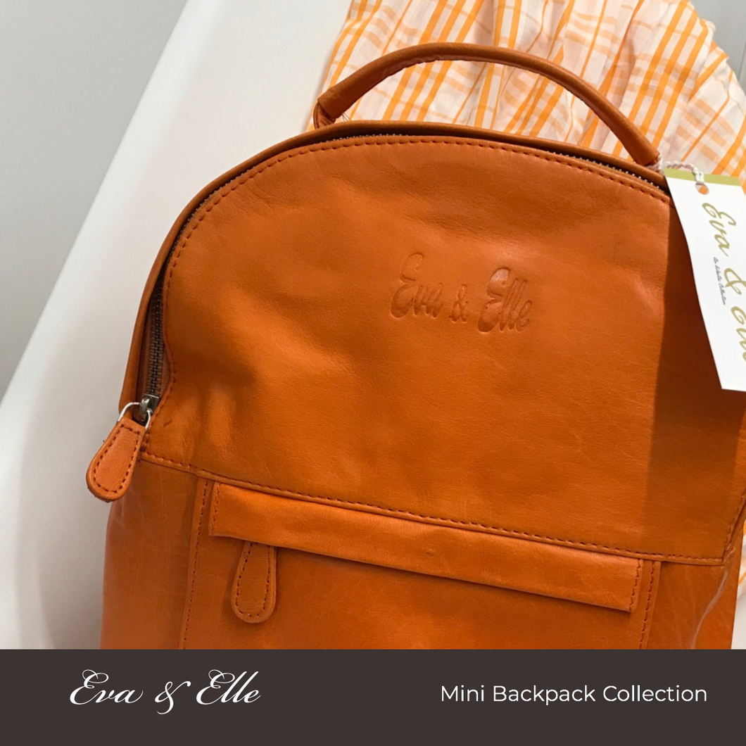 Mandarin Orange - Leather Mini Backpack