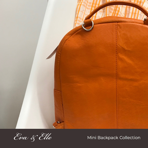 Mandarin Orange - Leather Mini Backpack