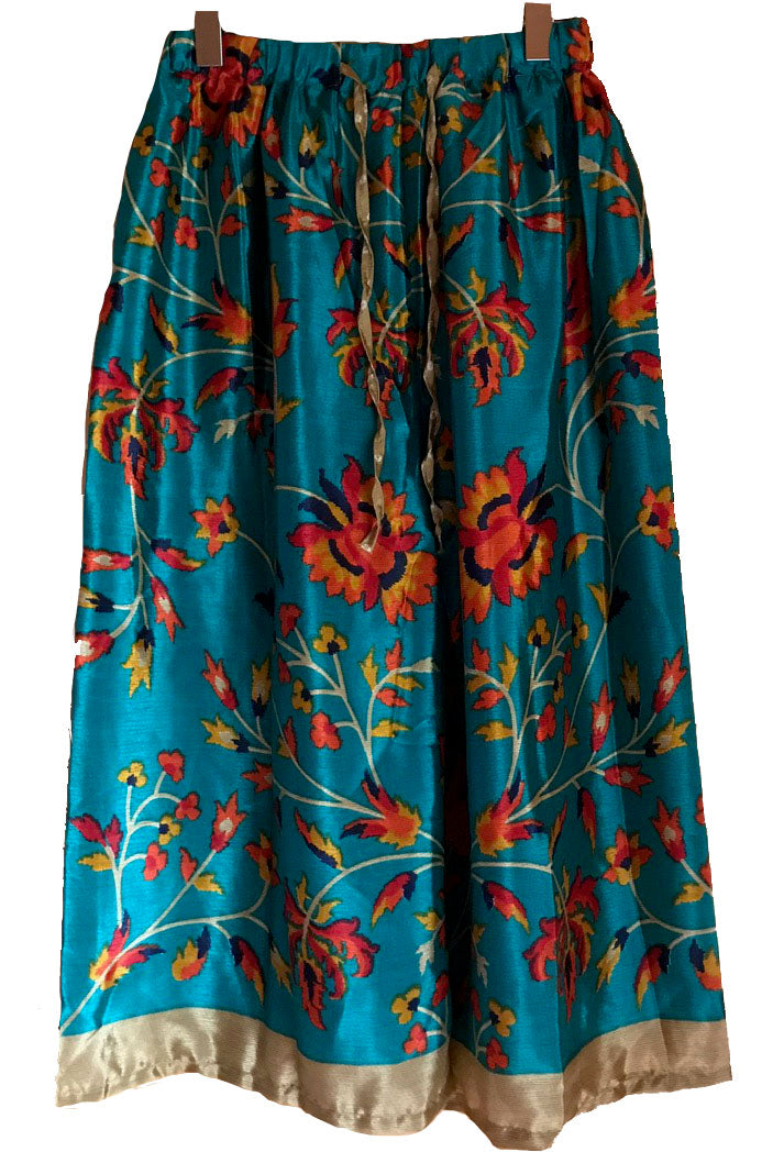 Floral Elastic Pants in Bluish Green colour