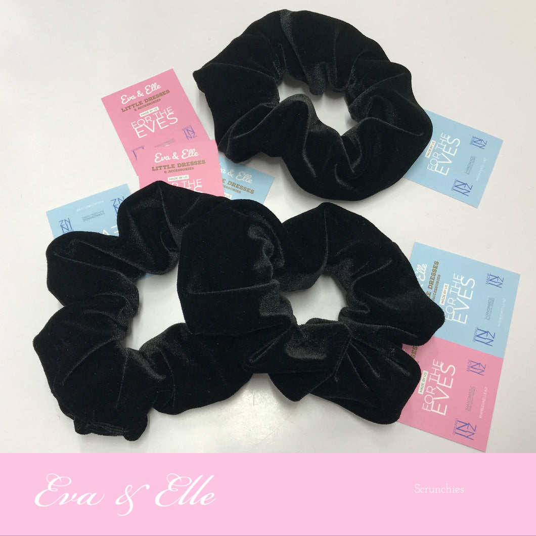 Velvet Scrunchies in Black - a set of 3